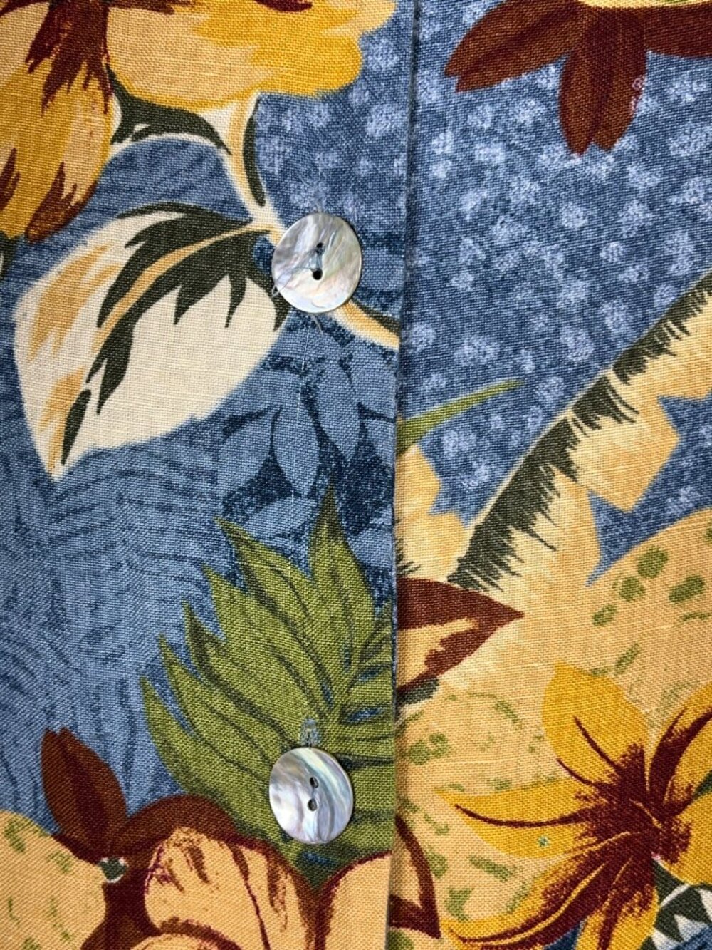 Vtg 80s Dress Linen Blue Tropical Floral Midi Button Artsy Boho Festival Women 6 - Picture 4 of 11
